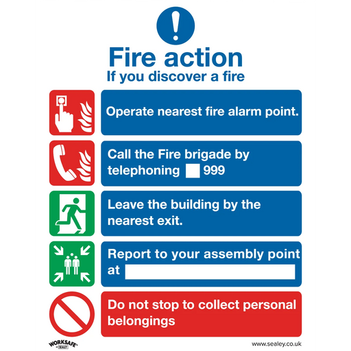 Worksafe Fire Action Safety Sign Rigid Plastic 200x250mm Pack of 10