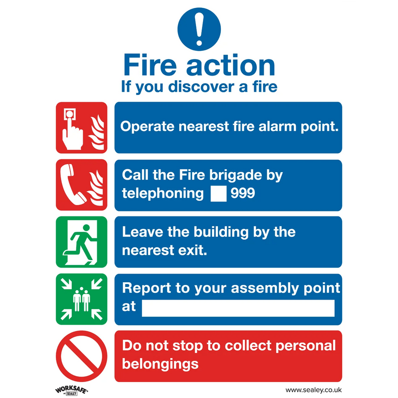 Worksafe Fire Action Safety Sign Pack of 10 - 200 x 250mm