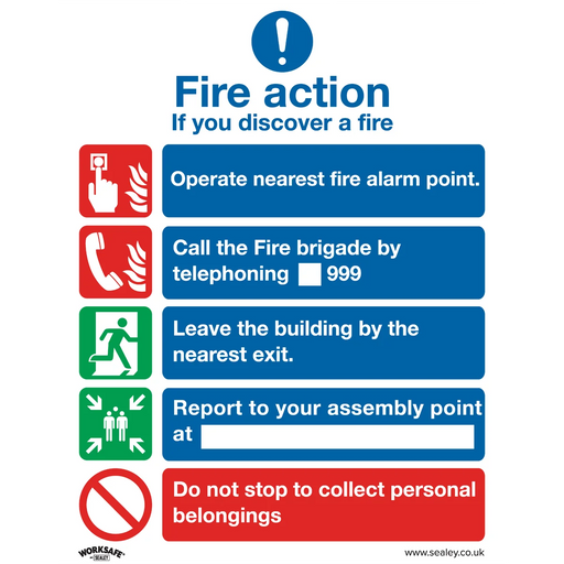 Worksafe Fire Action Safety Sign Pack of 10 - 200 x 250mm