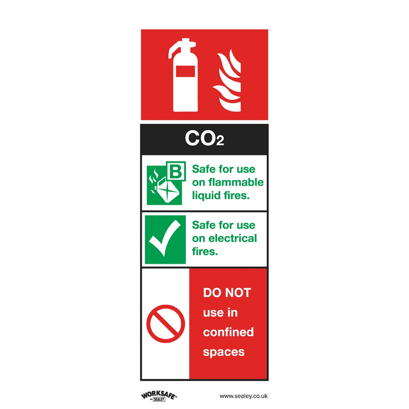 Worksafe CO2 Fire Extinguisher Safety Sign - Self-Adhesive Vinyl 75x210mm
