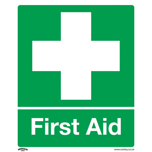 Worksafe First Aid Safety Sign Self-Adhesive Vinyl 250x300mm Pack of 10