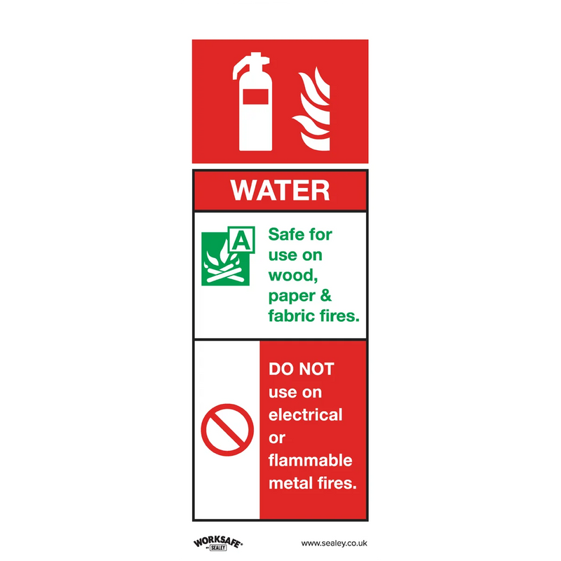 Worksafe Water Fire Extinguisher Safety Sign Rigid Plastic 75x210mm
