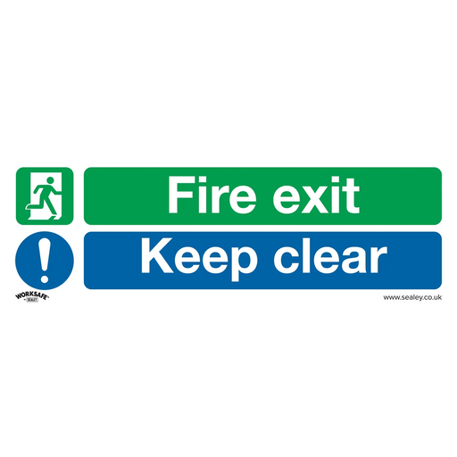 Worksafe Fire Exit Keep Clear Safety Sign 600x200mm Pack of 10