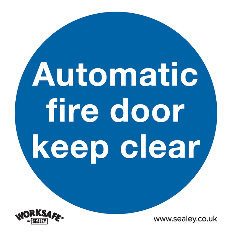 Worksafe Automatic Fire Door Keep Clear Sign - 80x80mm, Pack of 10