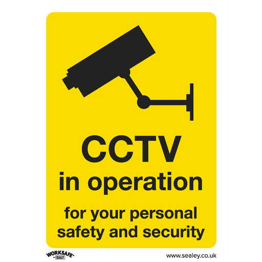 Worksafe CCTV Safety Sign Self-Adhesive Vinyl 75x100mm Pack of 10