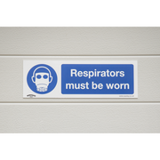 Worksafe Safety Sign, Mandatory Respirators Must Be Worn, 300x100mm