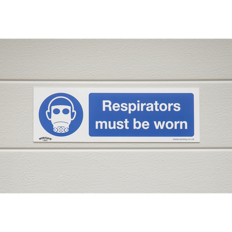 Worksafe Safety Sign, Mandatory Respirators Must Be Worn, 300x100mm