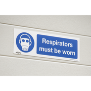 Worksafe Safety Sign, Mandatory Respirators Must Be Worn, 300x100mm