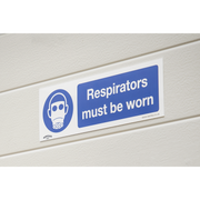 Worksafe Safety Sign, Mandatory Respirators Must Be Worn, 300x100mm