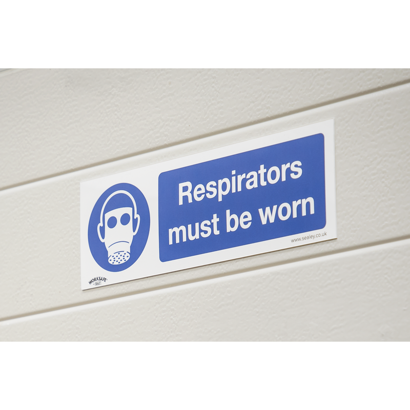 Worksafe Safety Sign, Mandatory Respirators Must Be Worn, 300x100mm