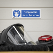 Worksafe Safety Sign, Mandatory Respirators Must Be Worn, 300x100mm