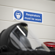 Worksafe Safety Sign, Mandatory Respirators Must Be Worn, 300x100mm