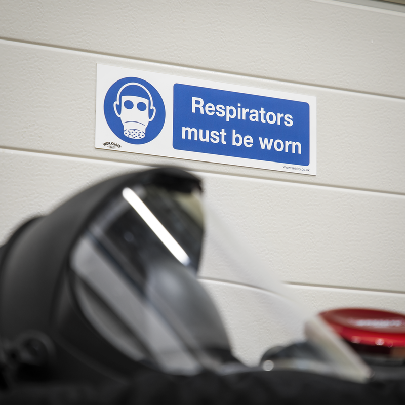 Worksafe Safety Sign, Mandatory Respirators Must Be Worn, 300x100mm