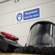 Worksafe Safety Sign, Mandatory Respirators Must Be Worn, 300x100mm