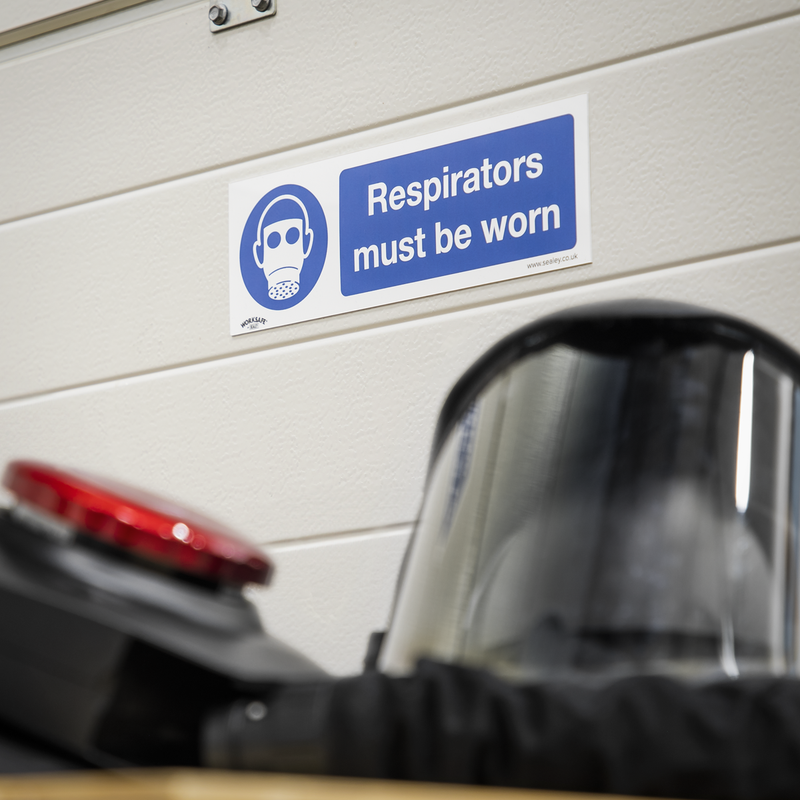 Worksafe Safety Sign, Mandatory Respirators Must Be Worn, 300x100mm