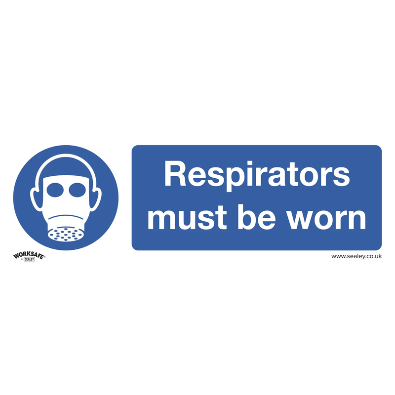 Worksafe Safety Sign, Mandatory Respirators Must Be Worn, 300x100mm