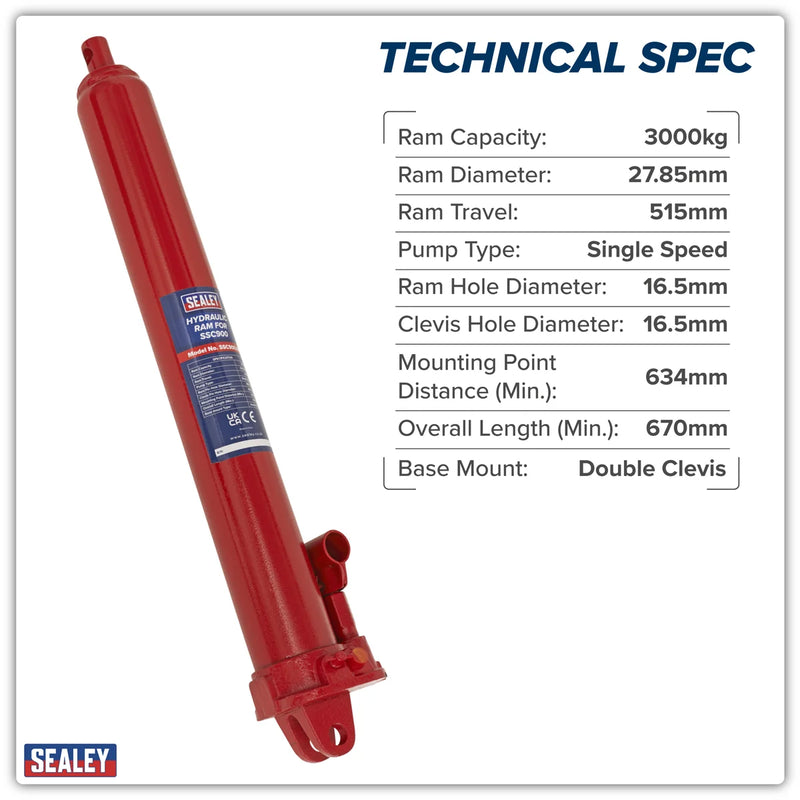 Sealey Hydraulic Ram SSC900.08 3000kg Capacity