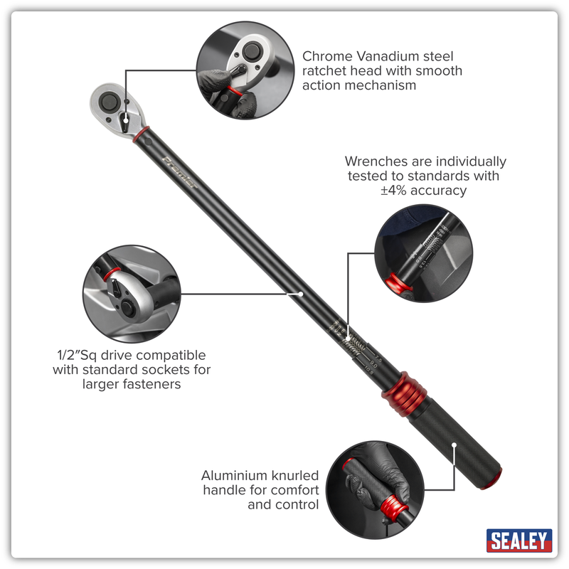 Sealey Premier Black Torque Wrench Micrometer 1/2" Drive 60-330Nm