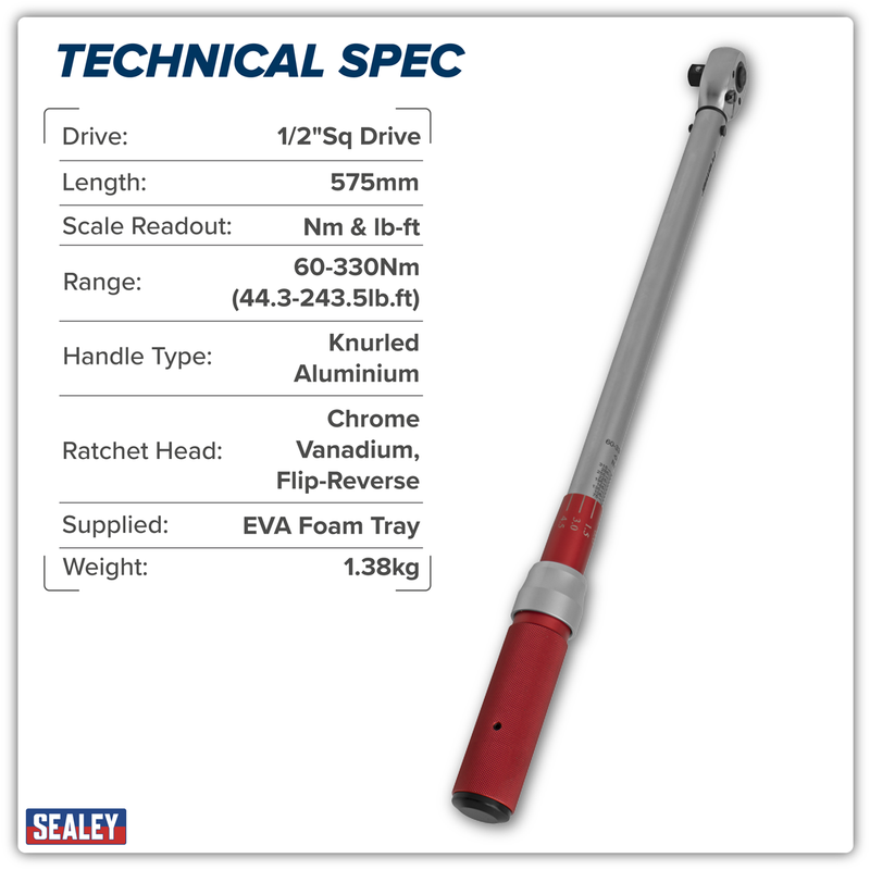 Sealey Premier Torque Wrench 1/2" Drive 60-330Nm STW905