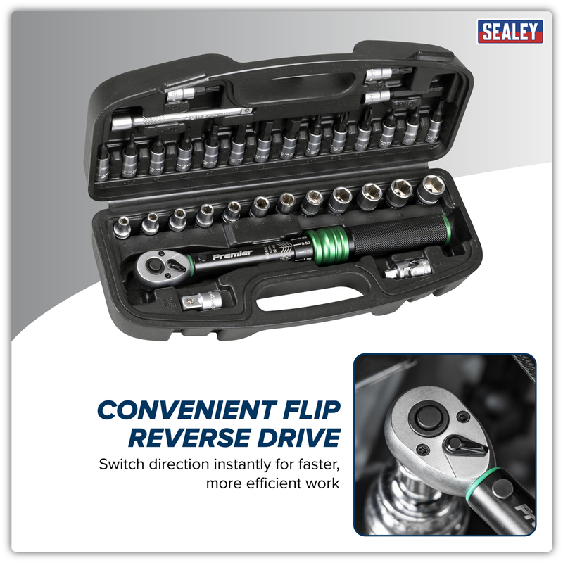 Sealey Premier Black Torque Wrench Set 1/4" Sq Drive 5-25Nm 33 Piece