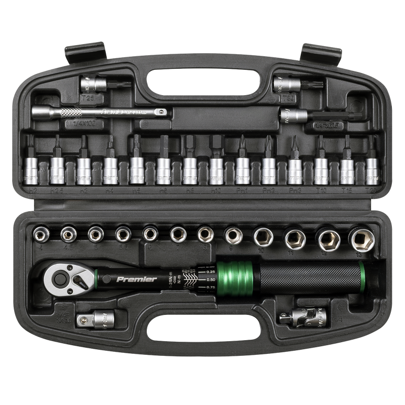Sealey Premier Black Torque Wrench Set 1/4" Sq Drive 5-25Nm 33 Piece
