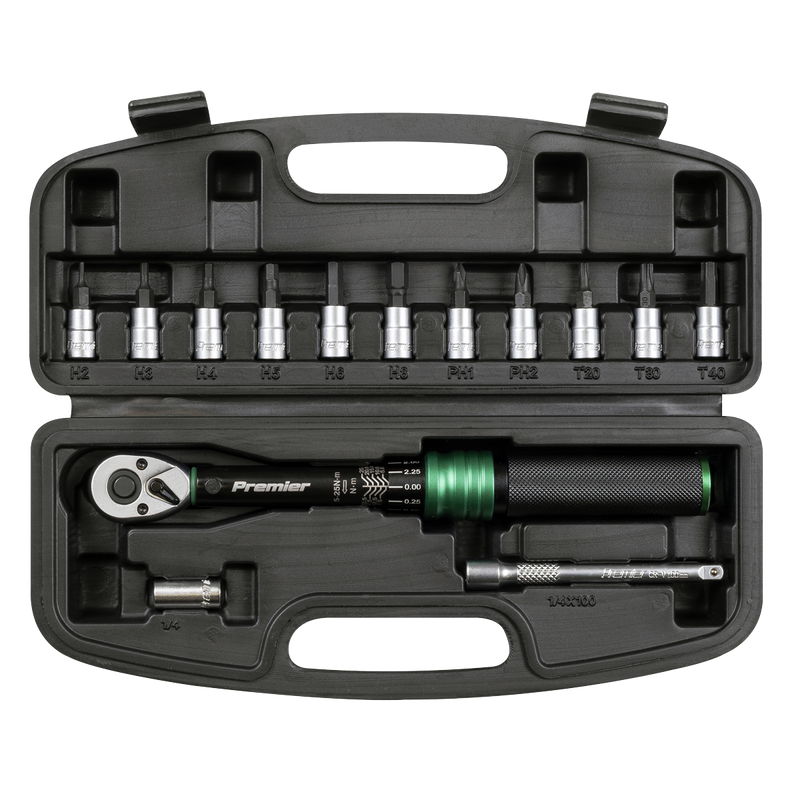 Sealey Premier Black Torque Wrench Set 1/4"Sq Drive 5-25Nm 14 Piece