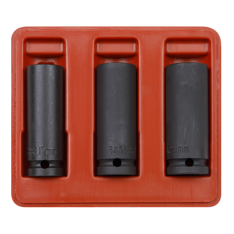 Sealey Deep Impact Socket Set 1/2"Sq Drive 3 Piece - 17, 19, 21mm