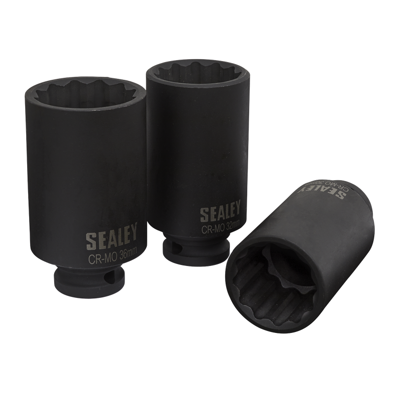 Sealey Impact Hub Nut Socket Set 1/2"Sq Drive 3 Piece