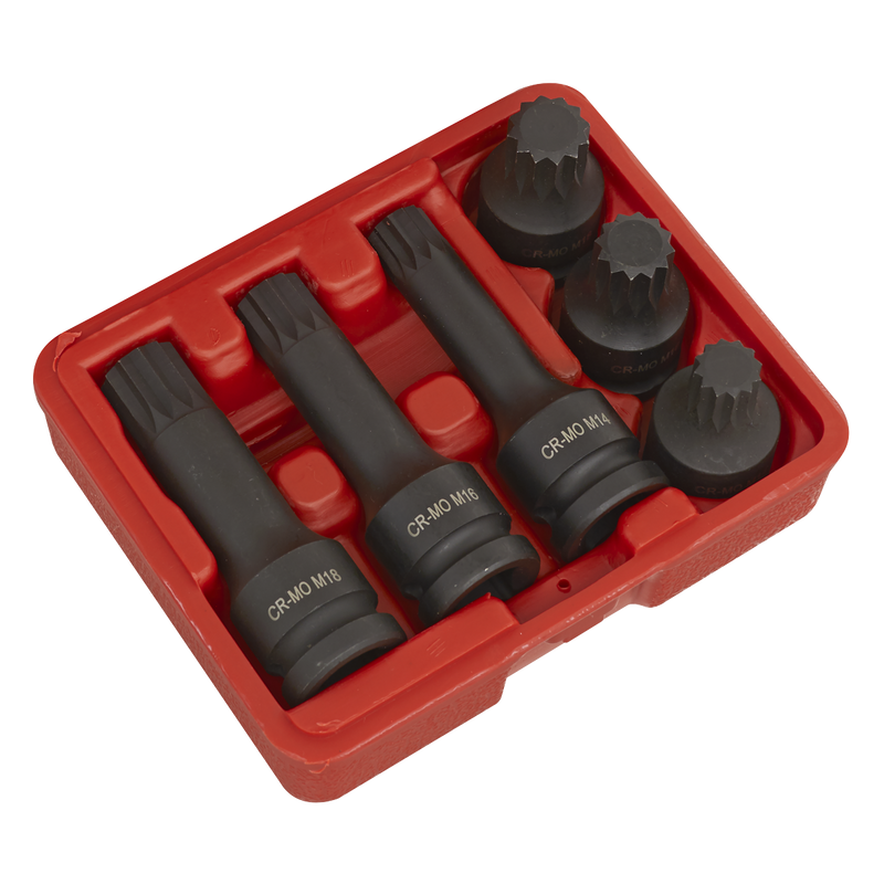 Sealey Impact Spline Socket Bit Set 1/2" Drive 6 Piece