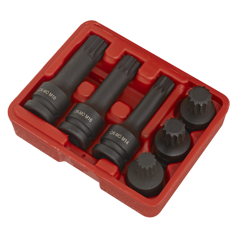 Sealey Impact Spline Socket Bit Set 1/2" Drive 6 Piece