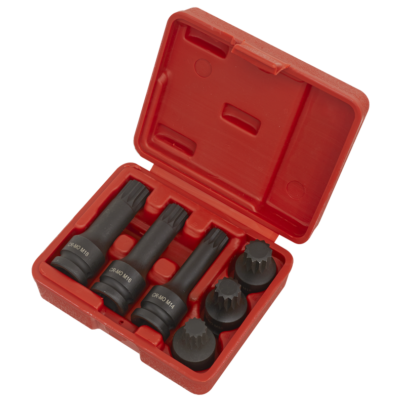 Sealey Impact Spline Socket Bit Set 1/2" Drive 6 Piece