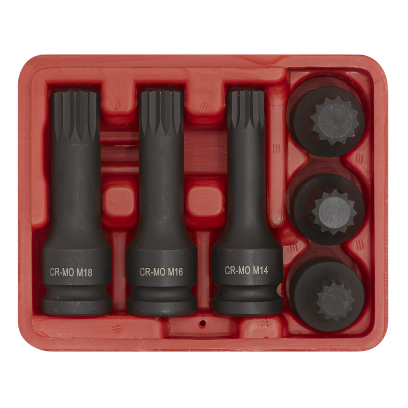 Sealey Impact Spline Socket Bit Set 1/2" Drive 6 Piece