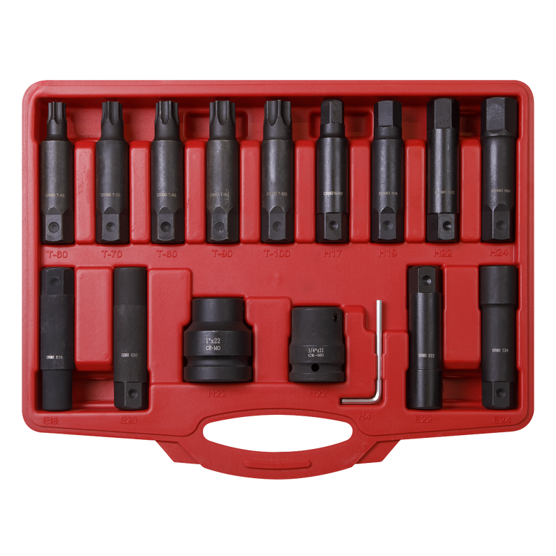 Sealey Impact Hex & TRX-Star Socket Bit Set 16 Piece 3/4" & 1" Drive