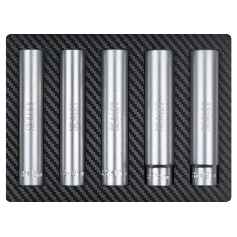 Sealey Extra-Deep Socket Set 1/2”Sq Drive 5 Piece 15-19mm