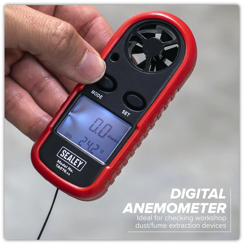 Sealey Digital Anemometer TA070 - Wind Speed & Temperature Meter