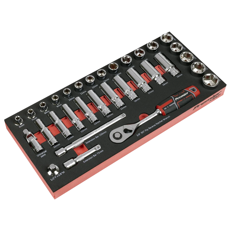 Sealey Premier Socket Set 32 Piece 3/8"Sq Drive with Tool Tray