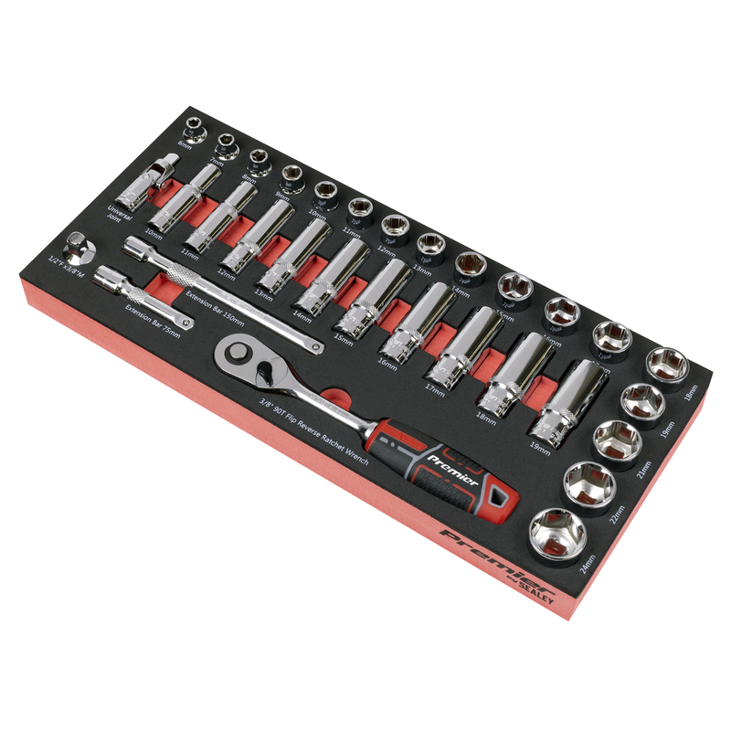 Sealey Premier Socket Set 32 Piece 3/8"Sq Drive with Tool Tray