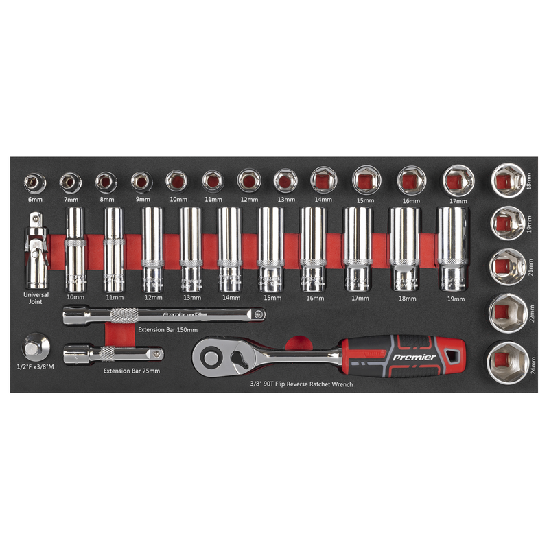 Sealey Premier Socket Set 32 Piece 3/8"Sq Drive with Tool Tray