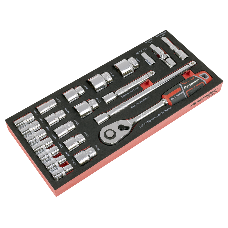 Sealey Premier Socket Set 22 Piece 1/2" Sq Drive with Tool Tray TBT42