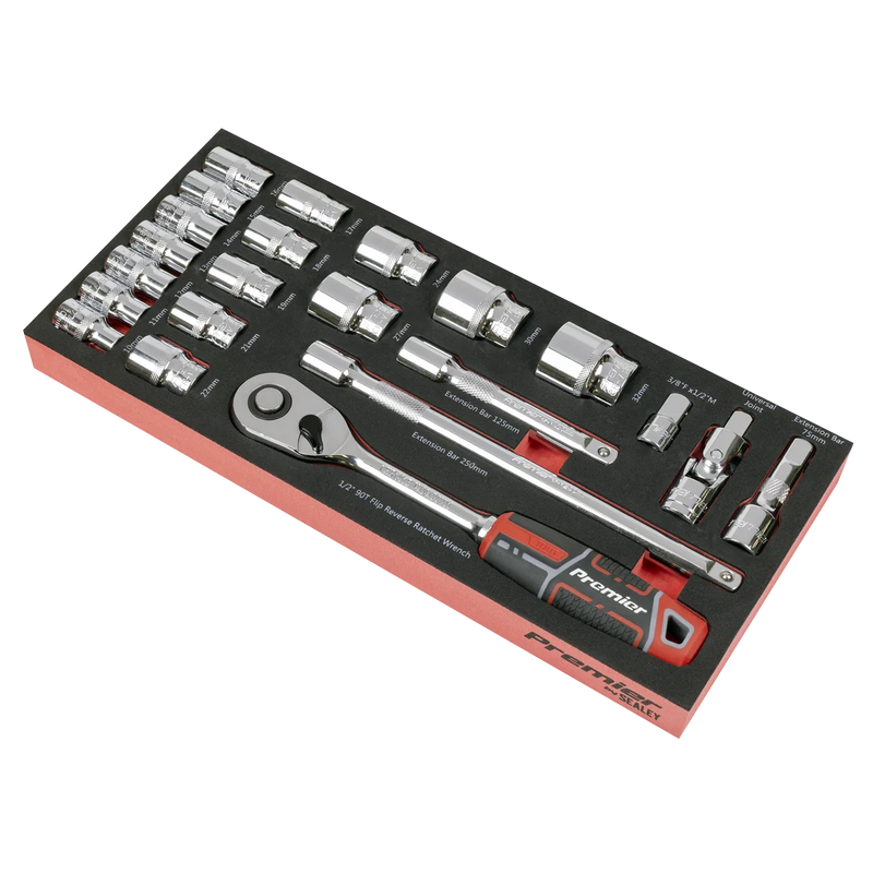 Sealey Premier Socket Set 22 Piece 1/2" Sq Drive with Tool Tray TBT42