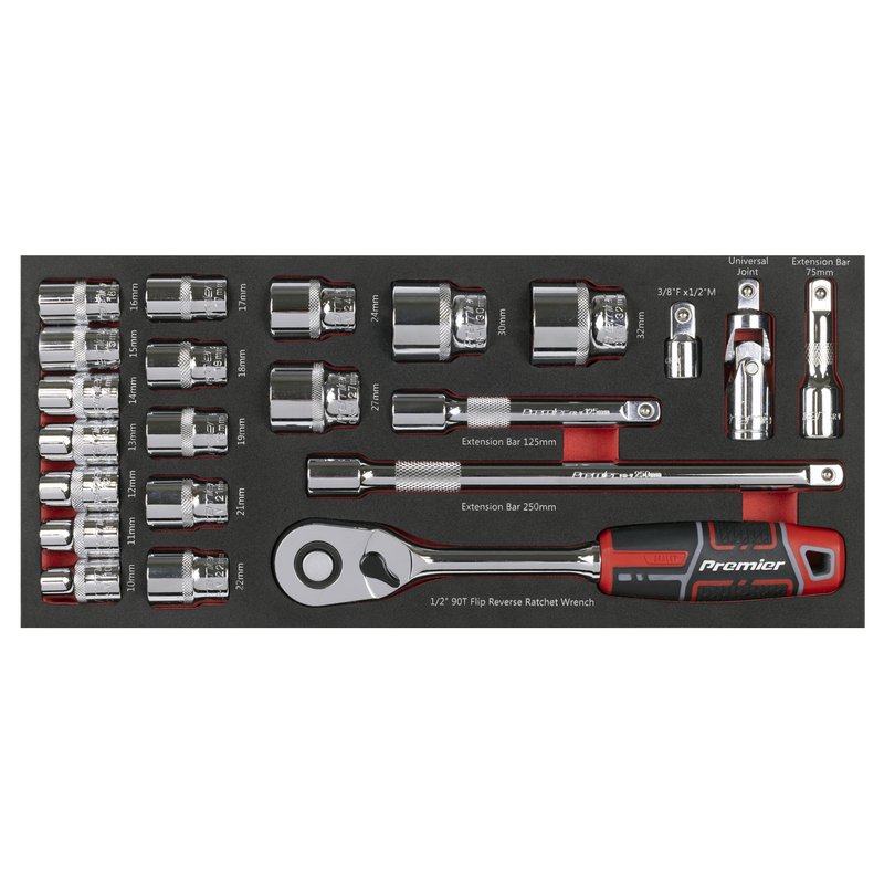 Sealey Premier Socket Set 22 Piece 1/2" Sq Drive with Tool Tray TBT42