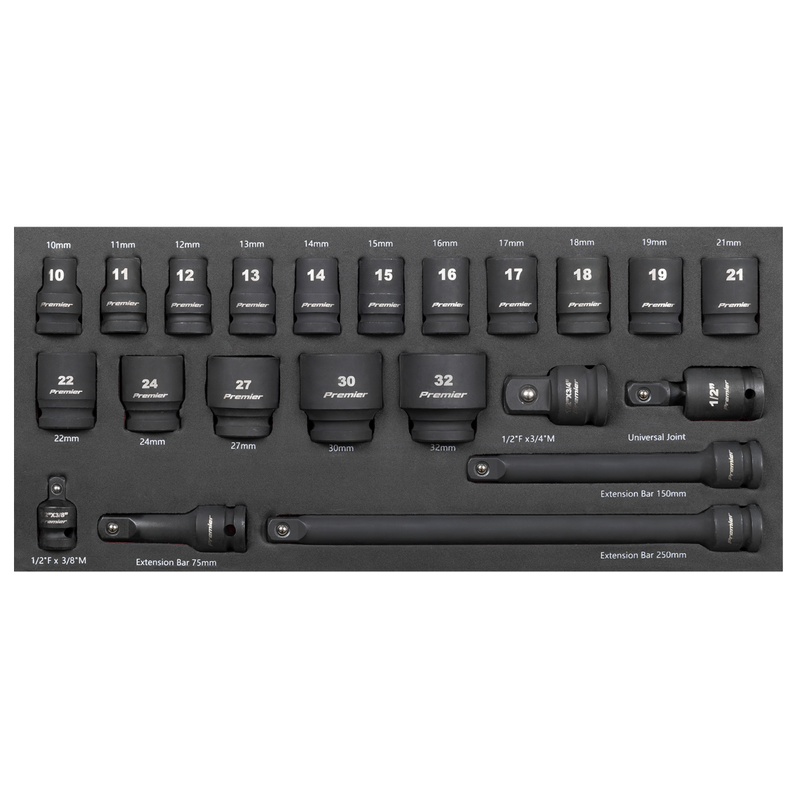 Sealey Premier Impact Socket Set 22 Piece 1/2" Drive with Tool Tray TBT46