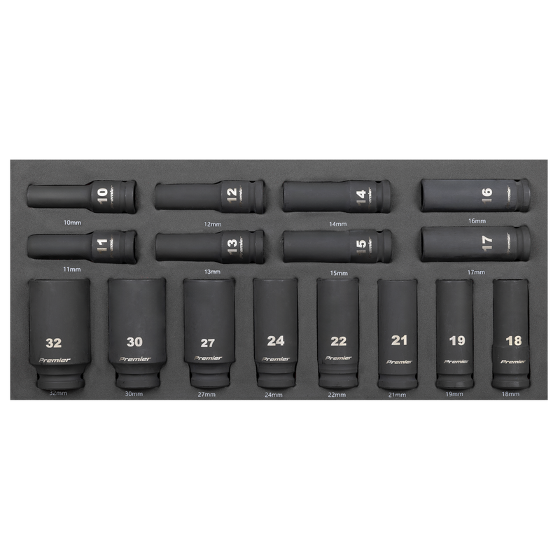 Sealey Premier Deep Impact Socket Set 16 Piece 1/2" Sq Drive