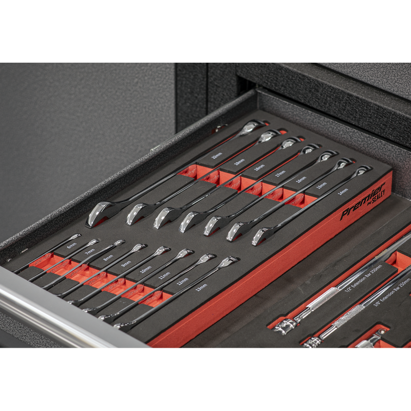 Sealey Premier Combination Spanner Set 15 Piece 6-22mm with Tool Tray