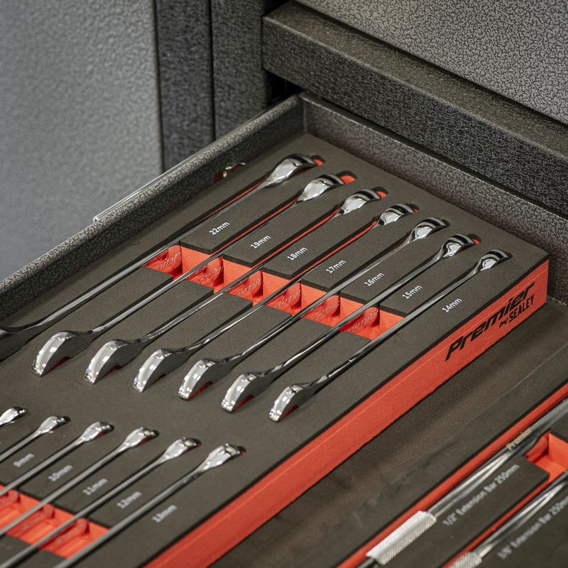 Sealey Premier Combination Spanner Set 15 Piece 6-22mm with Tool Tray
