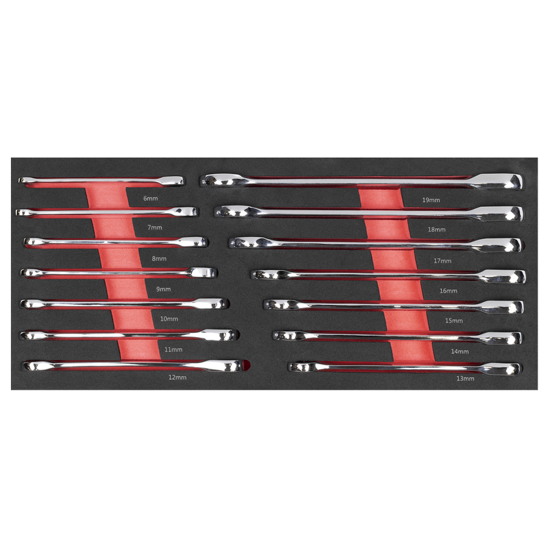 Sealey Premier Ratchet Spanner Set 14 Piece 6-19mm Tool Tray