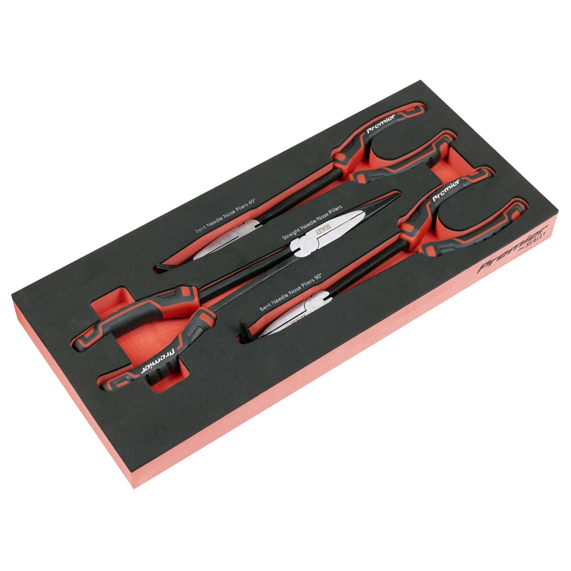 Sealey Premier Long Needle Nose Pliers Set 3 Piece with Tool Tray TBT58