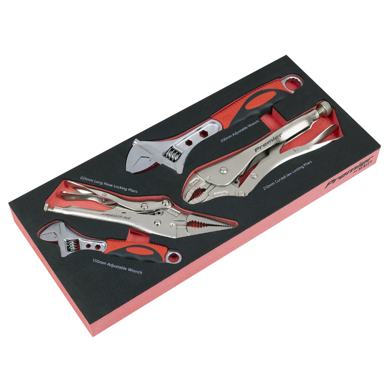 Sealey Premier Locking Pliers & Adjustable Wrench Set 4 Piece