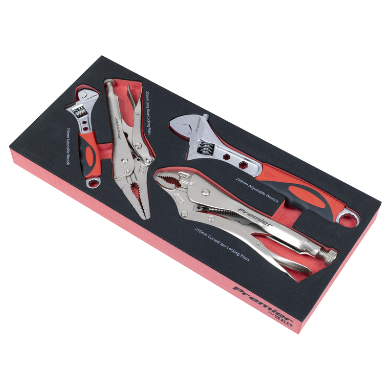 Sealey Premier Locking Pliers & Adjustable Wrench Set 4 Piece