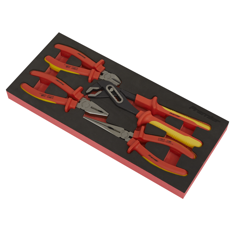 Sealey Premier Insulated Pliers Set 4 Piece - VDE Approved, 1.42kg